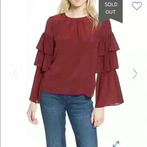 Madewell Dusty Burgundy Ruffle Sleeve Blouse